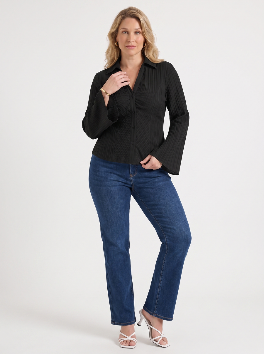 Ressa Pleated Ruffle Sleeve Blouse