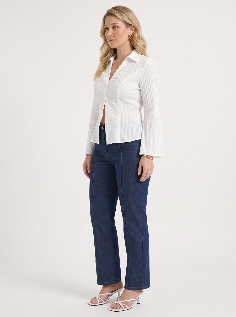 Ressa Pleated Ruffle Sleeve Blouse