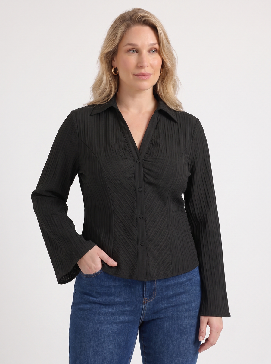 Ressa Pleated Ruffle Sleeve Blouse