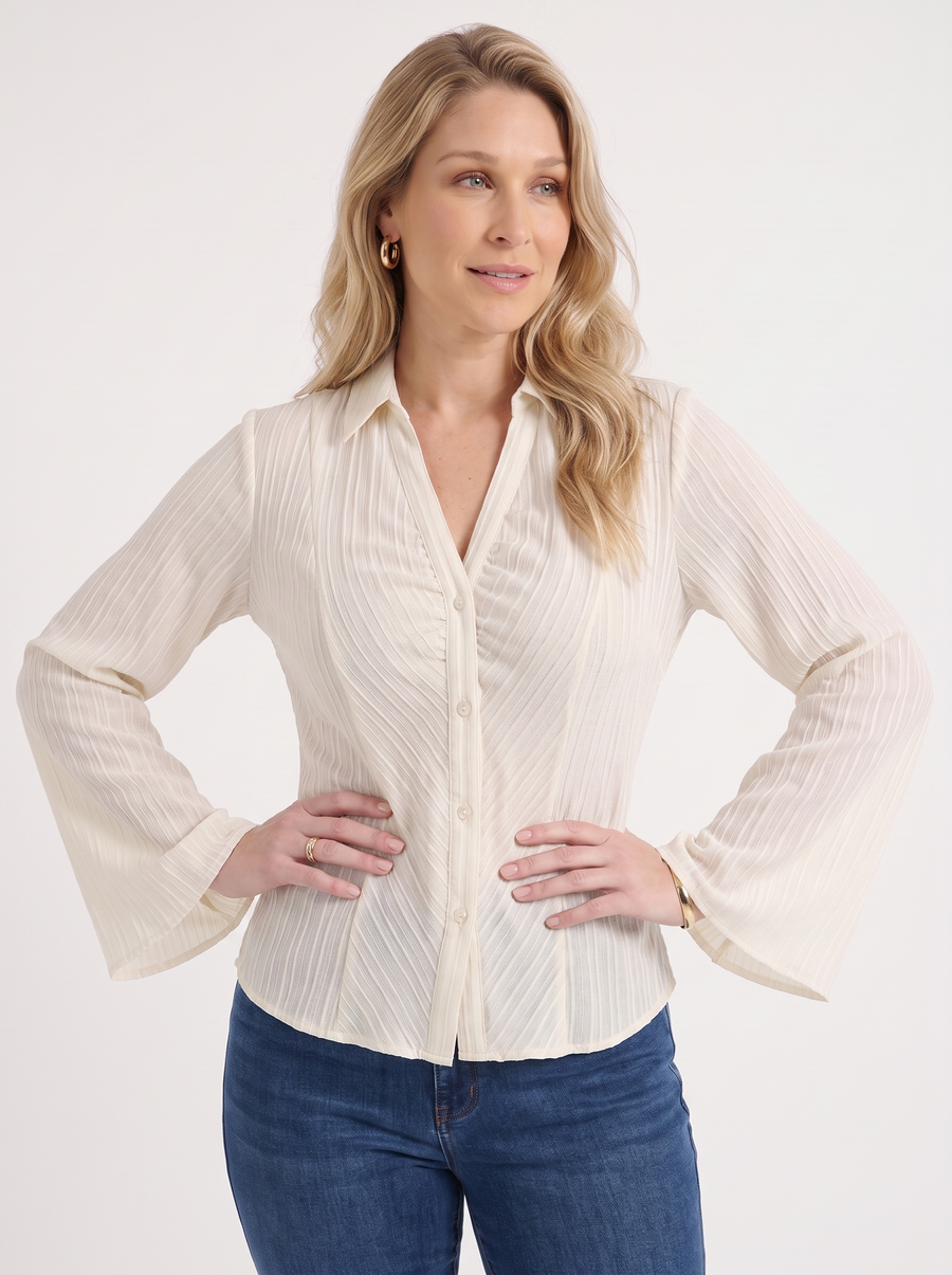 Ressa Pleated Ruffle Sleeve Blouse