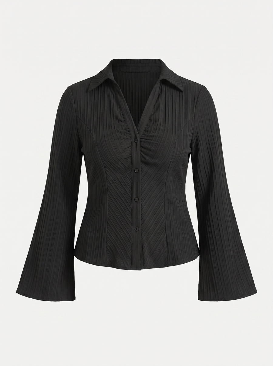 Ressa Pleated Ruffle Sleeve Blouse