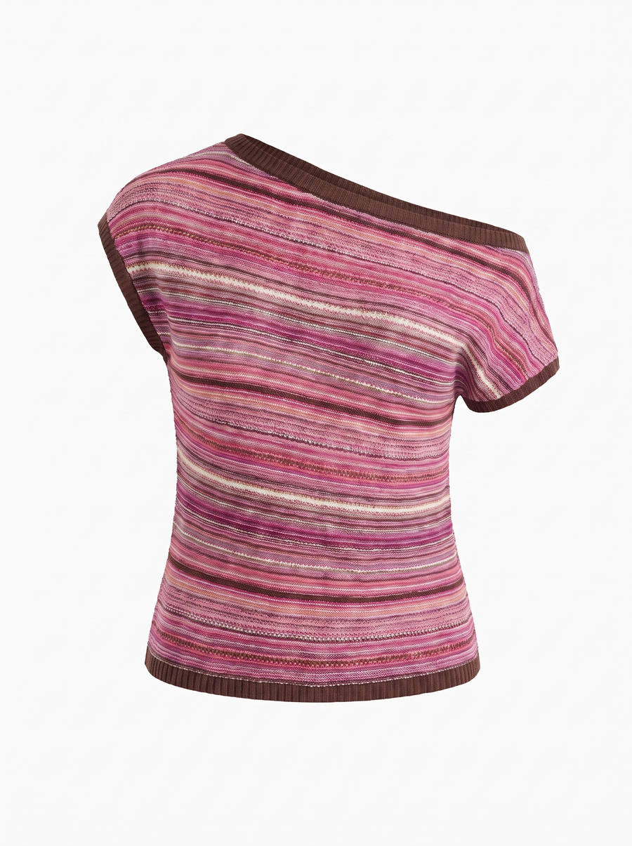 Jolie Striped Asymmetric Shoulder Knit Top