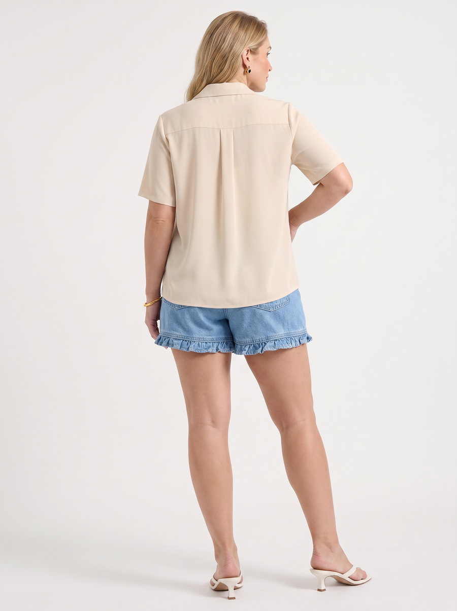 Angelie Lapel Collar Short Sleeve Blouse