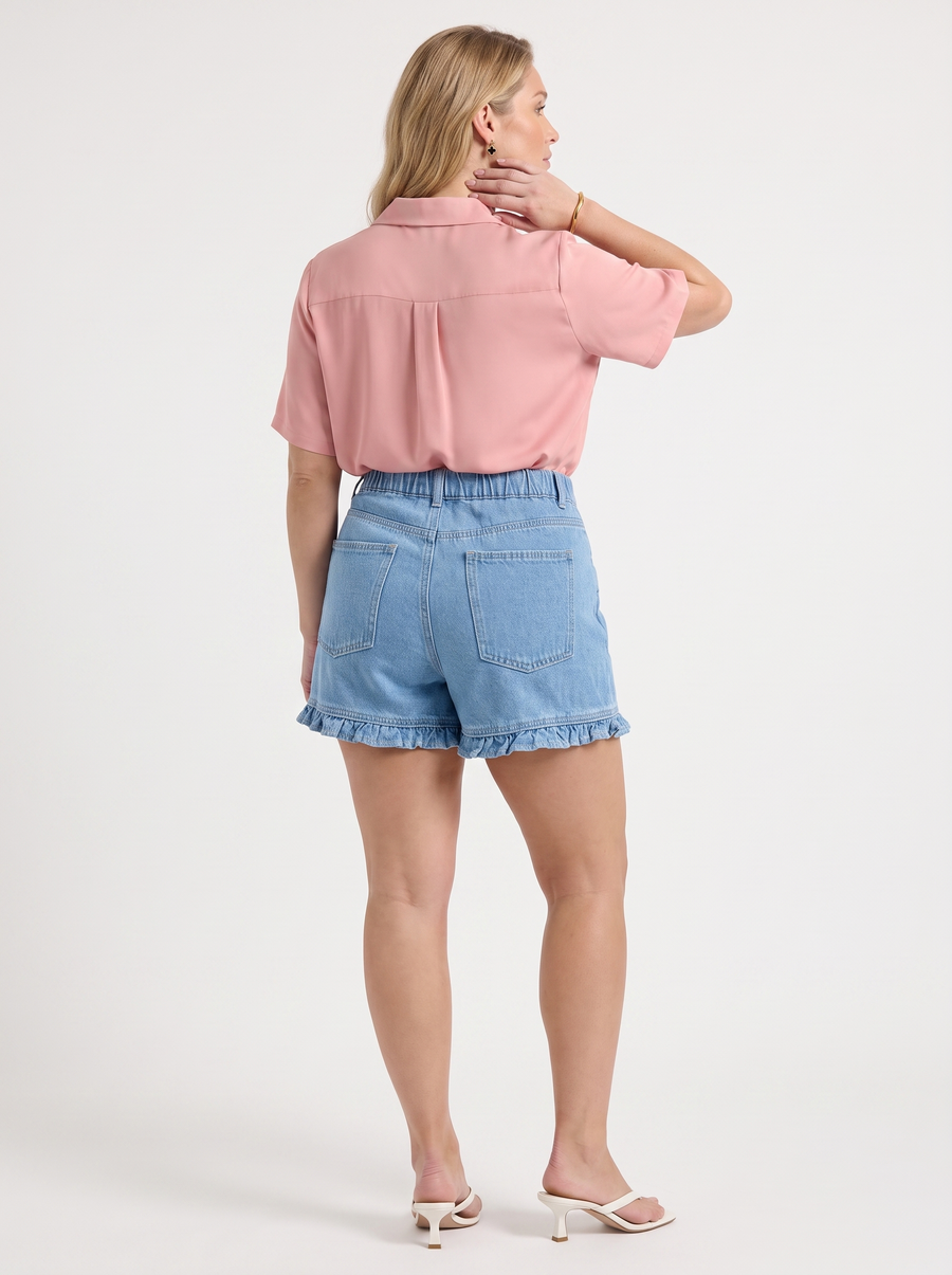 Angelie Lapel Collar Short Sleeve Blouse