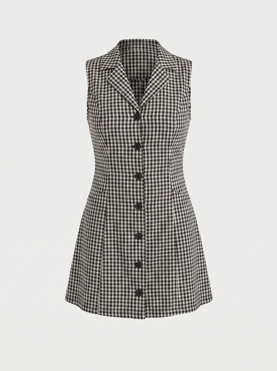 Mimi Plaid Lapel Collar Mini Dress