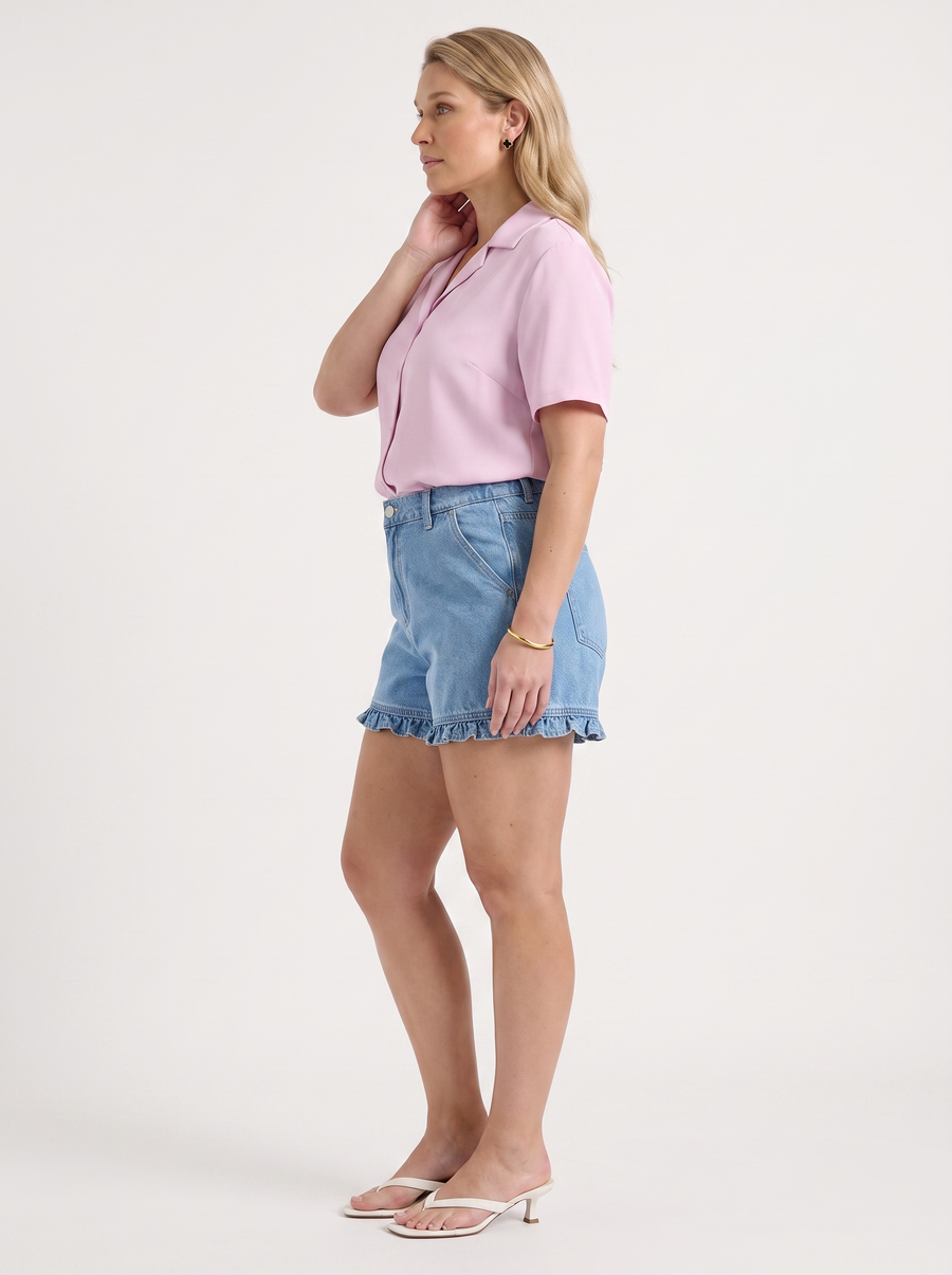Angelie Lapel Collar Short Sleeve Blouse