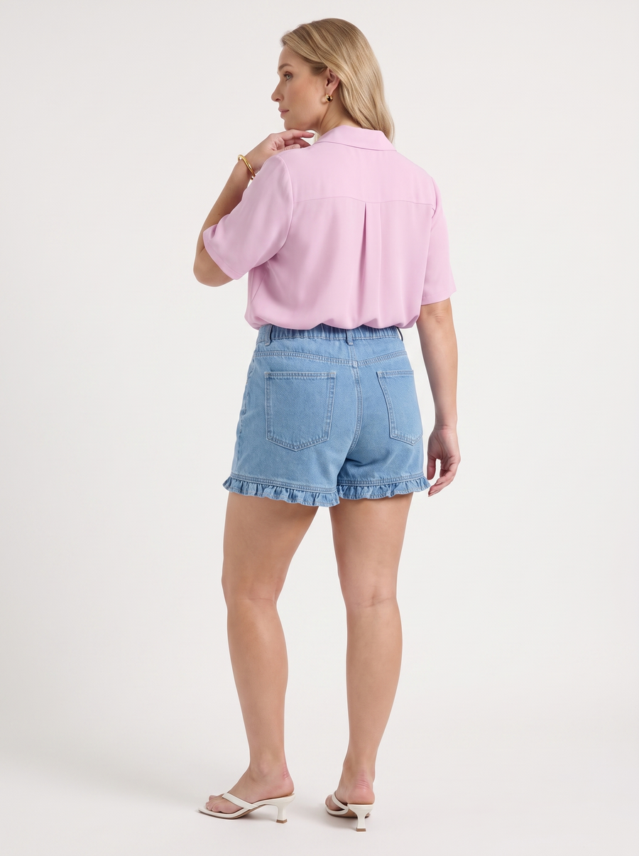 Angelie Lapel Collar Short Sleeve Blouse