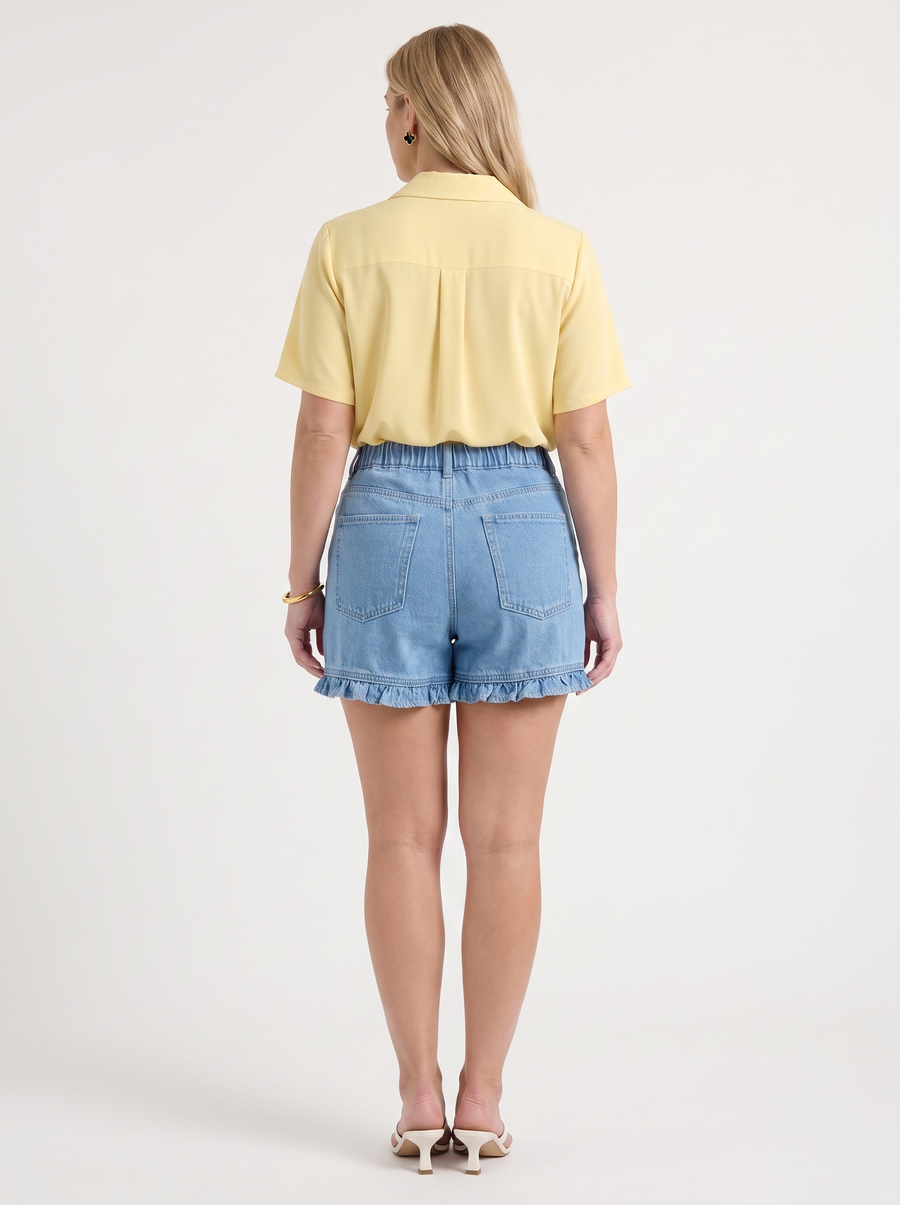 Angelie Lapel Collar Short Sleeve Blouse