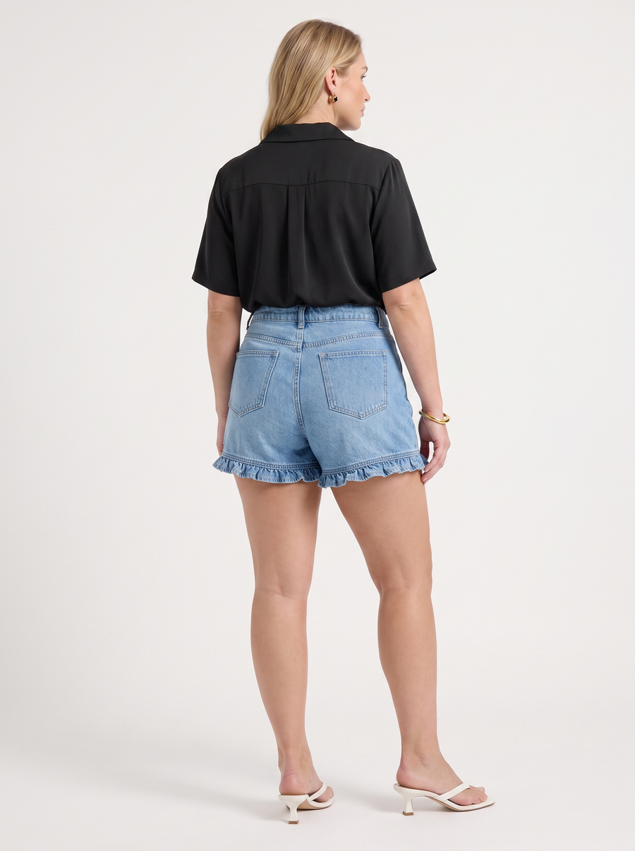 Angelie Lapel Collar Short Sleeve Blouse