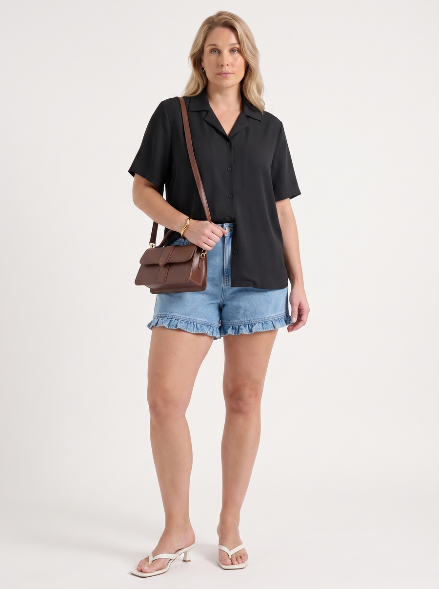 Angelie Lapel Collar Short Sleeve Blouse