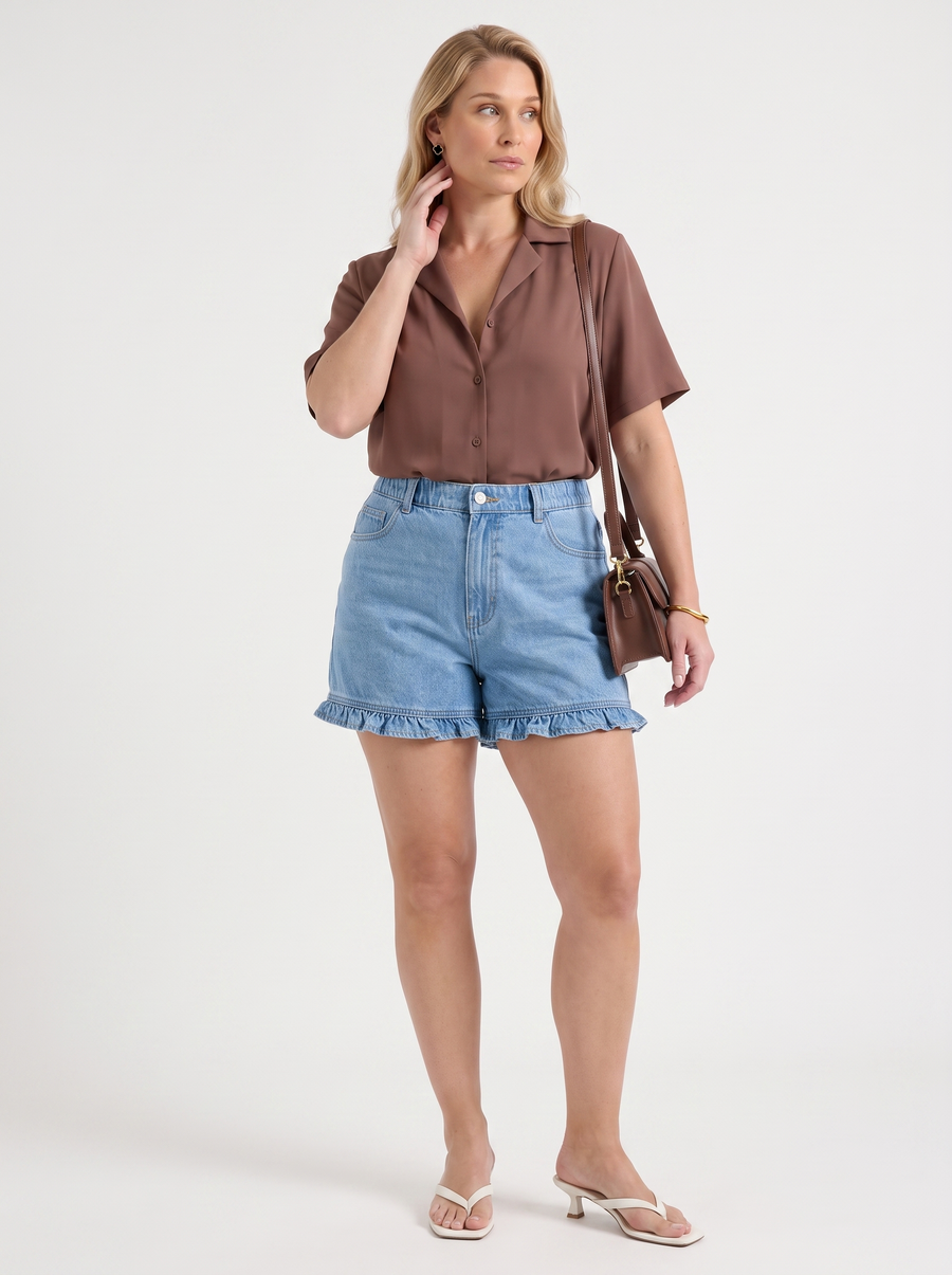 Angelie Lapel Collar Short Sleeve Blouse