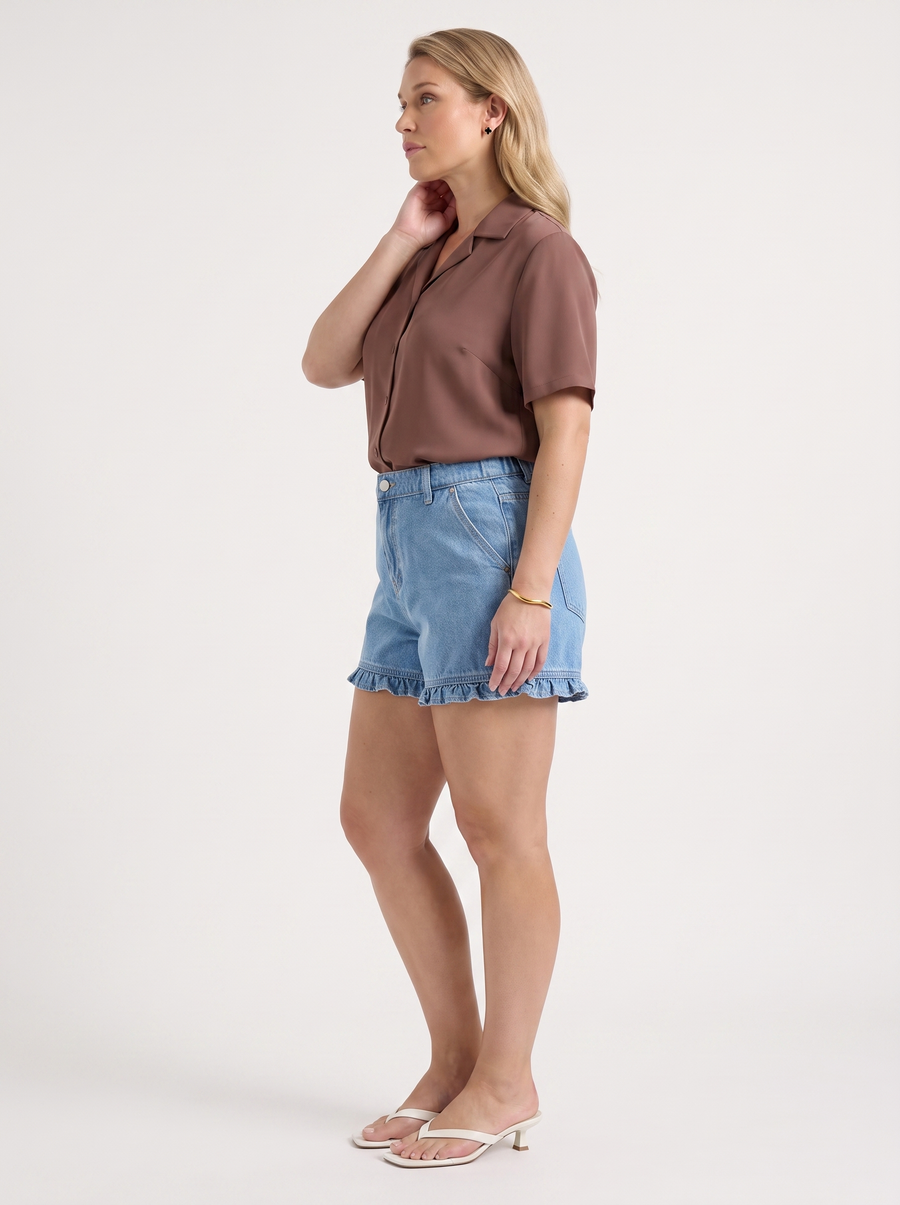 Angelie Lapel Collar Short Sleeve Blouse