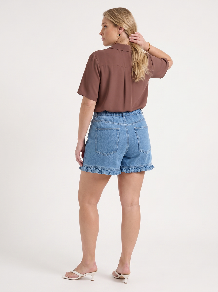 Angelie Lapel Collar Short Sleeve Blouse