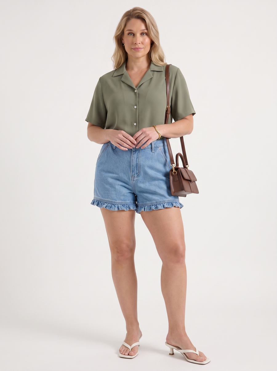 Angelie Lapel Collar Short Sleeve Blouse