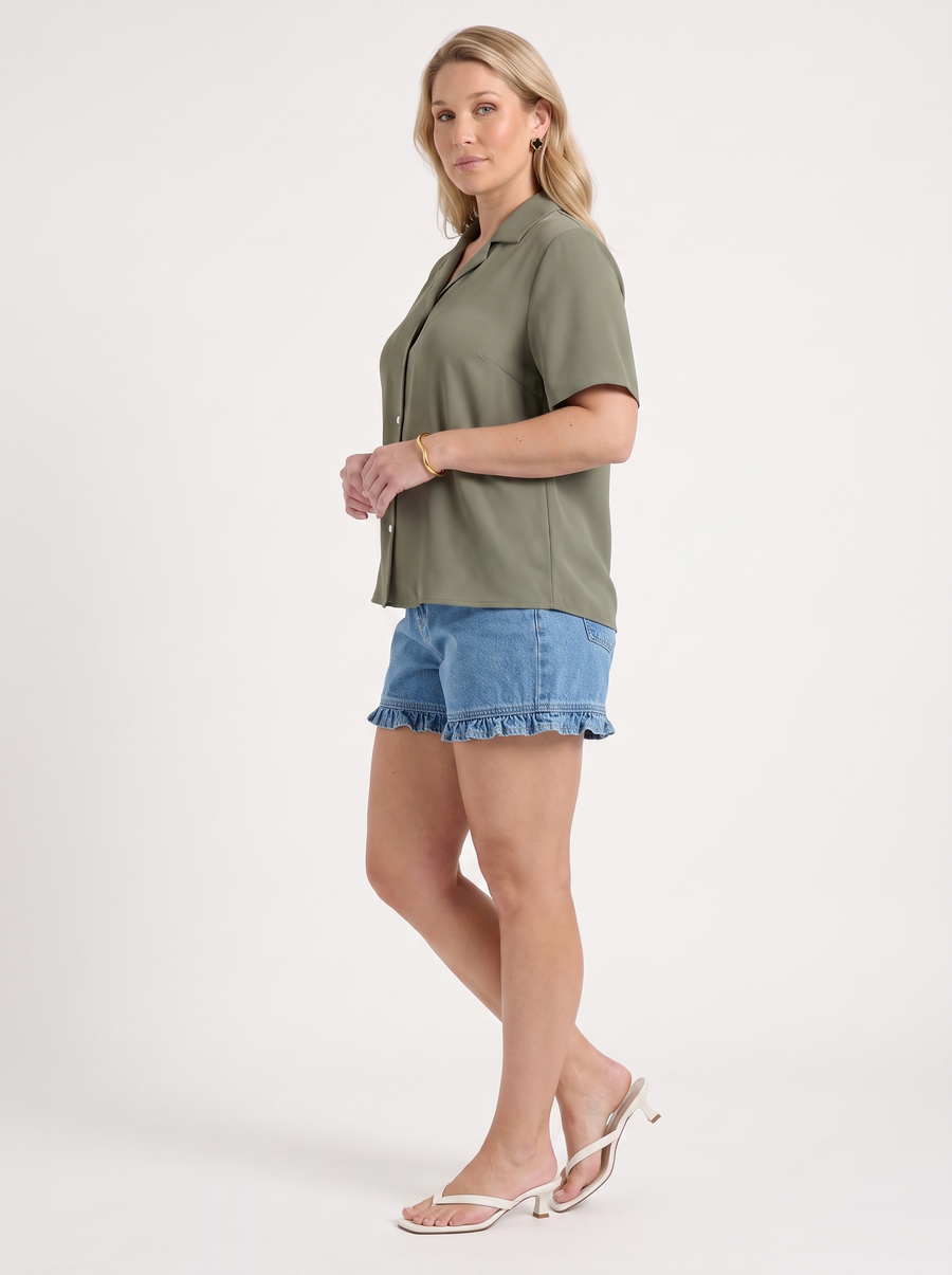 Angelie Lapel Collar Short Sleeve Blouse