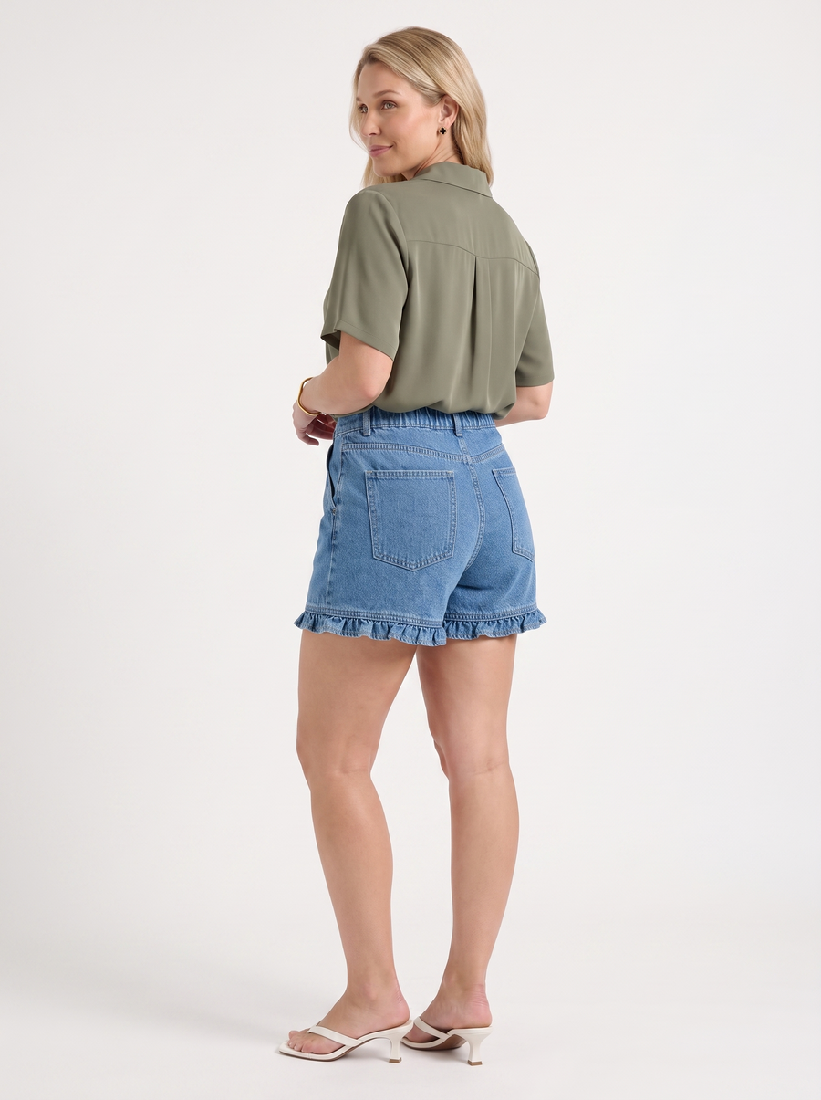 Angelie Lapel Collar Short Sleeve Blouse