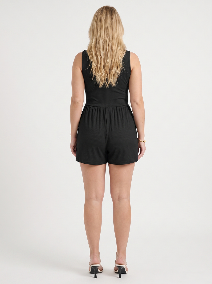 Jewel V Neck Flared Leg Romper