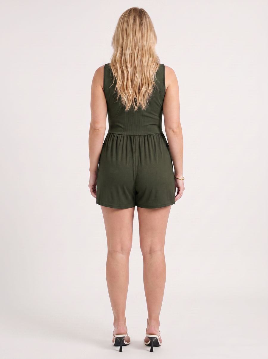 Jewel V Neck Flared Leg Romper