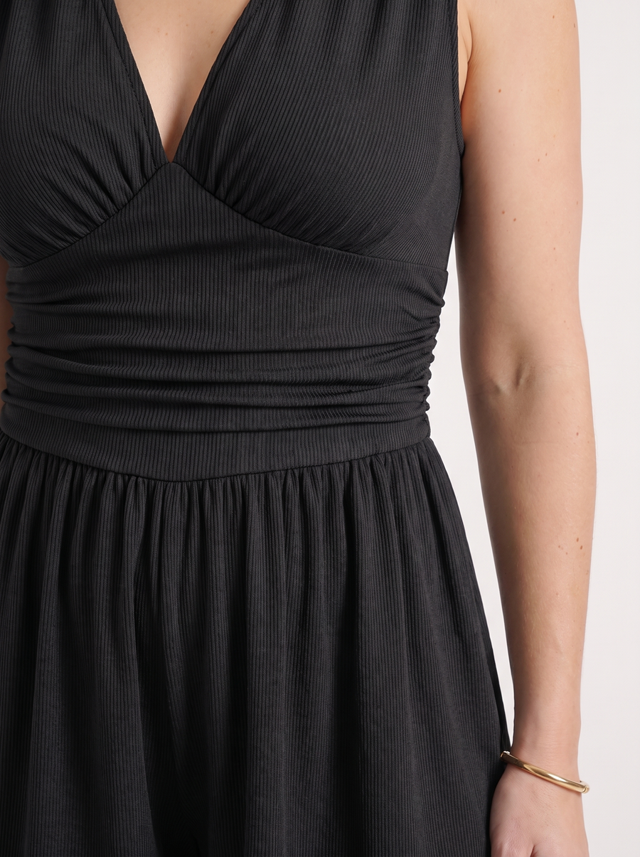 Jewel V Neck Flared Leg Romper