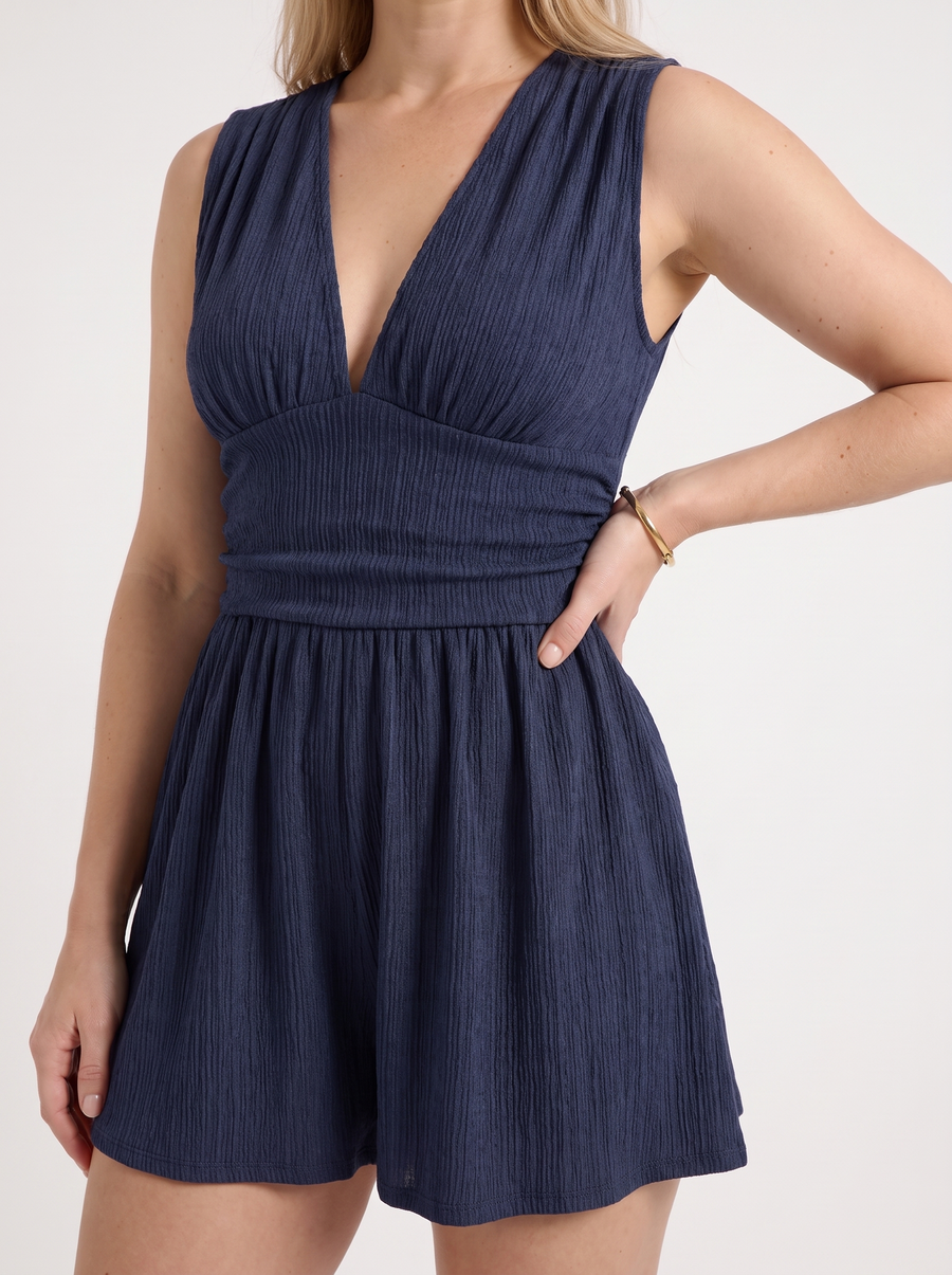 Jewel V Neck Flared Leg Romper