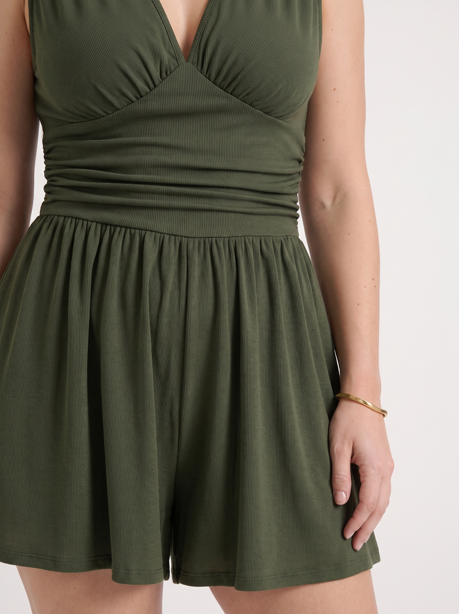 Jewel V Neck Flared Leg Romper