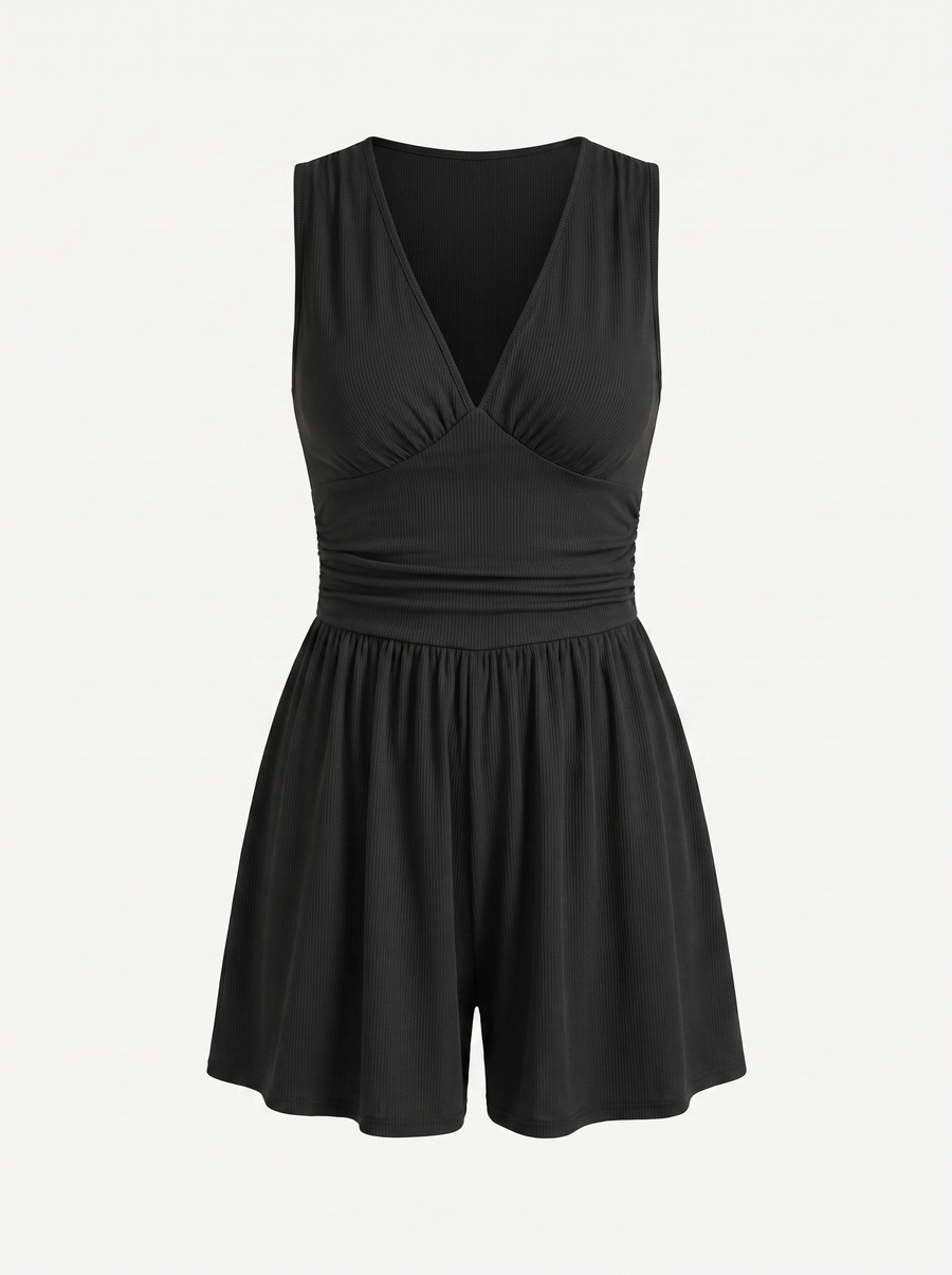 Jewel V Neck Flared Leg Romper