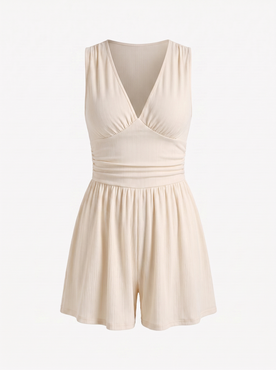 Jewel V Neck Flared Leg Romper