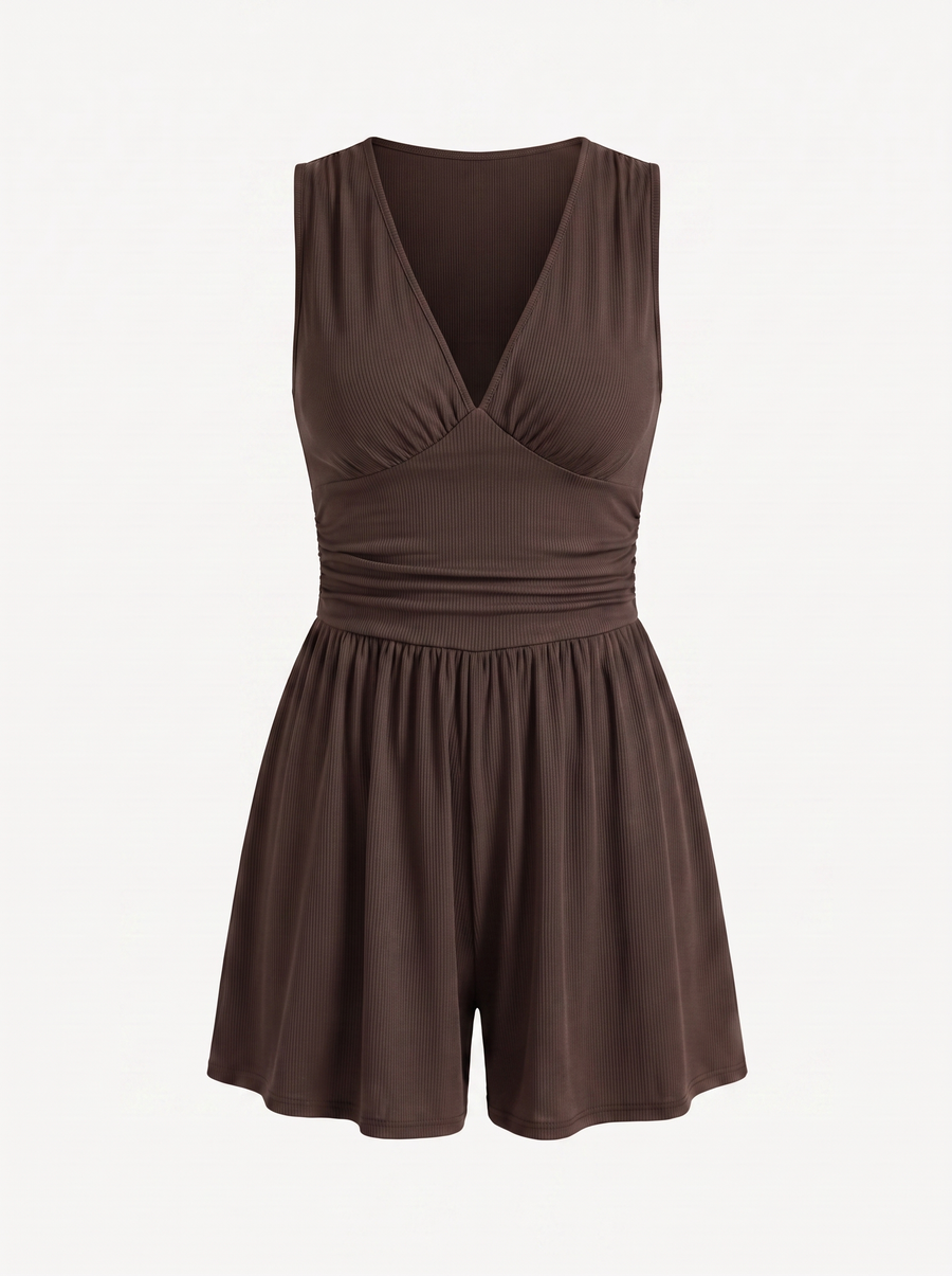 Jewel V Neck Flared Leg Romper