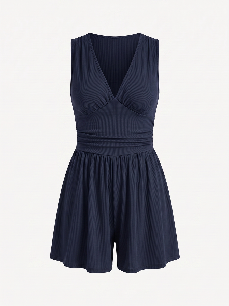 Jewel V Neck Flared Leg Romper