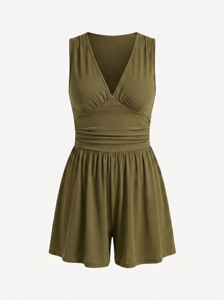 Jewel V Neck Flared Leg Romper