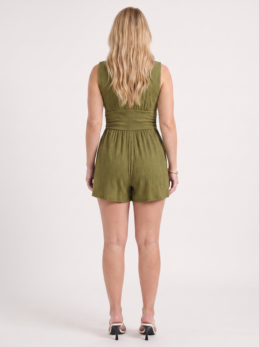 Jewel V Neck Flared Leg Romper