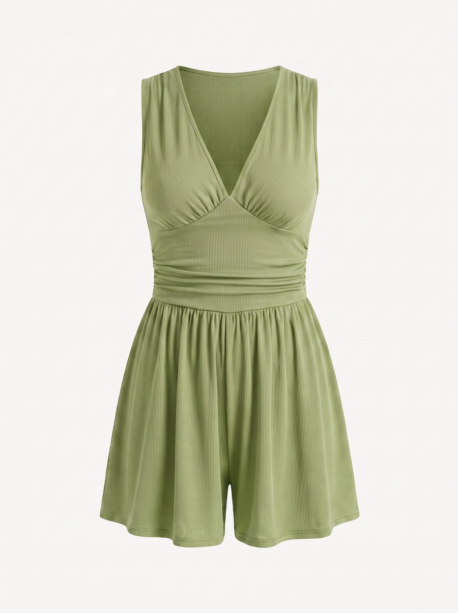 Jewel V Neck Flared Leg Romper