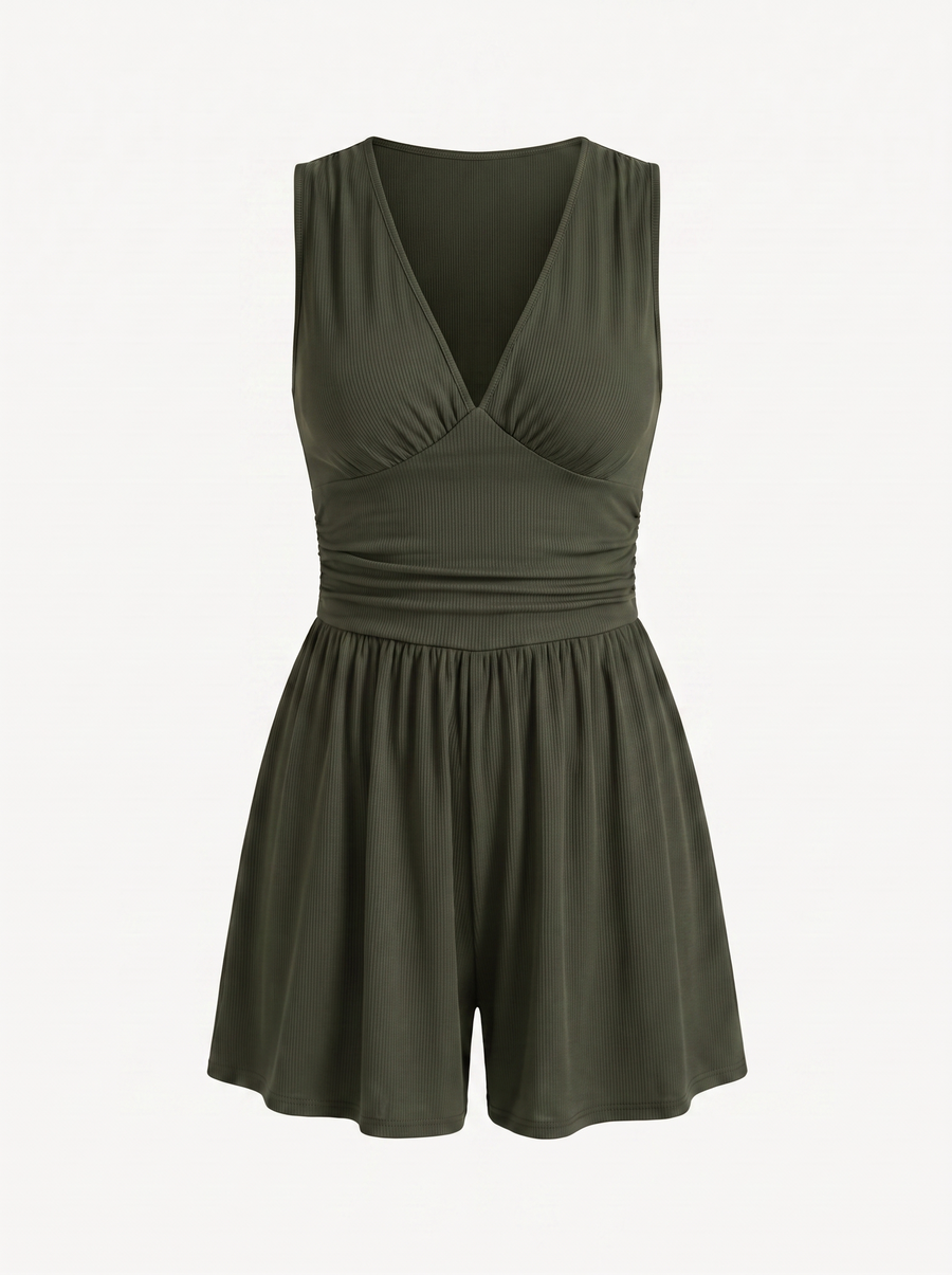 Jewel V Neck Flared Leg Romper