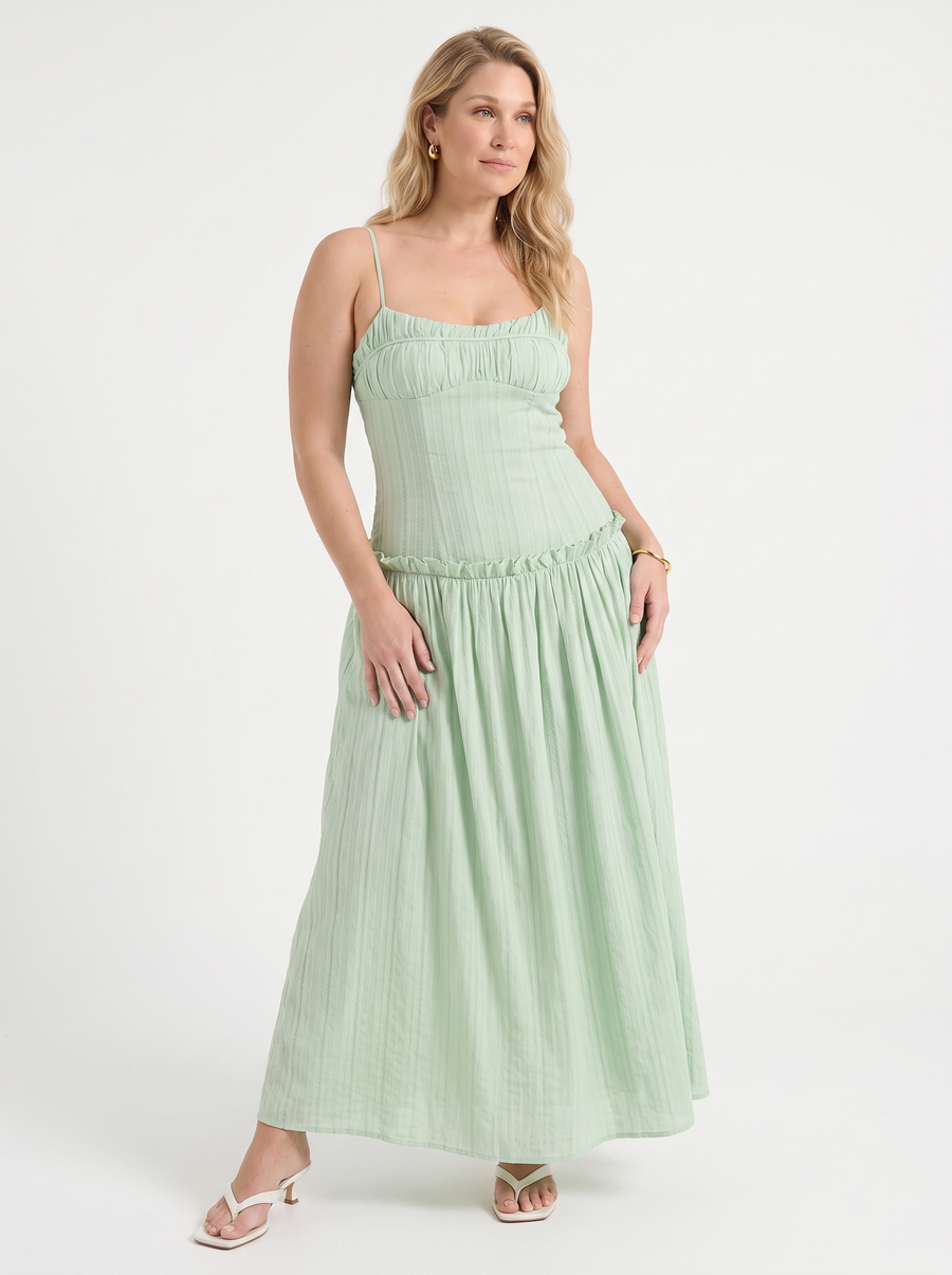 Elena Ruched Bodice Spaghetti Strap Maxi Dress