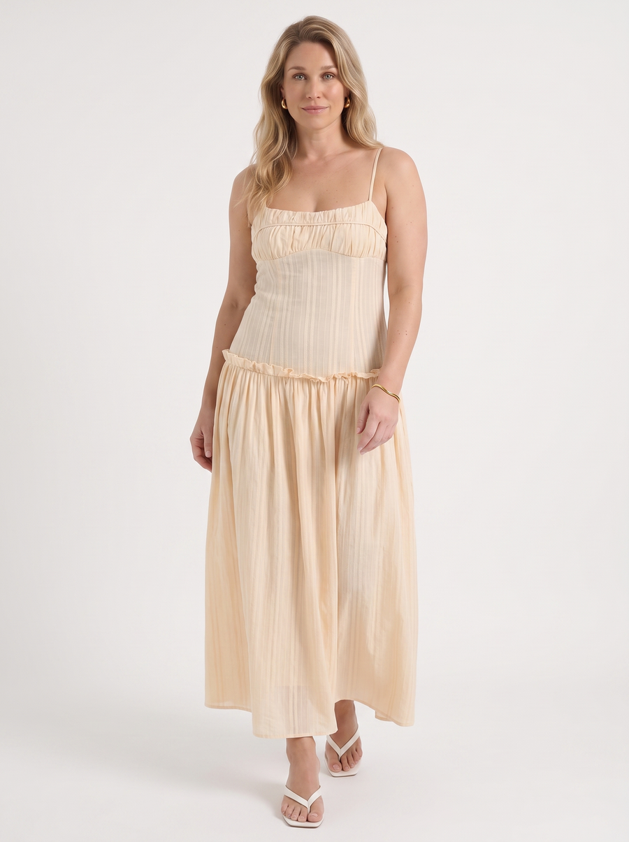 Elena Ruched Bodice Spaghetti Strap Maxi Dress