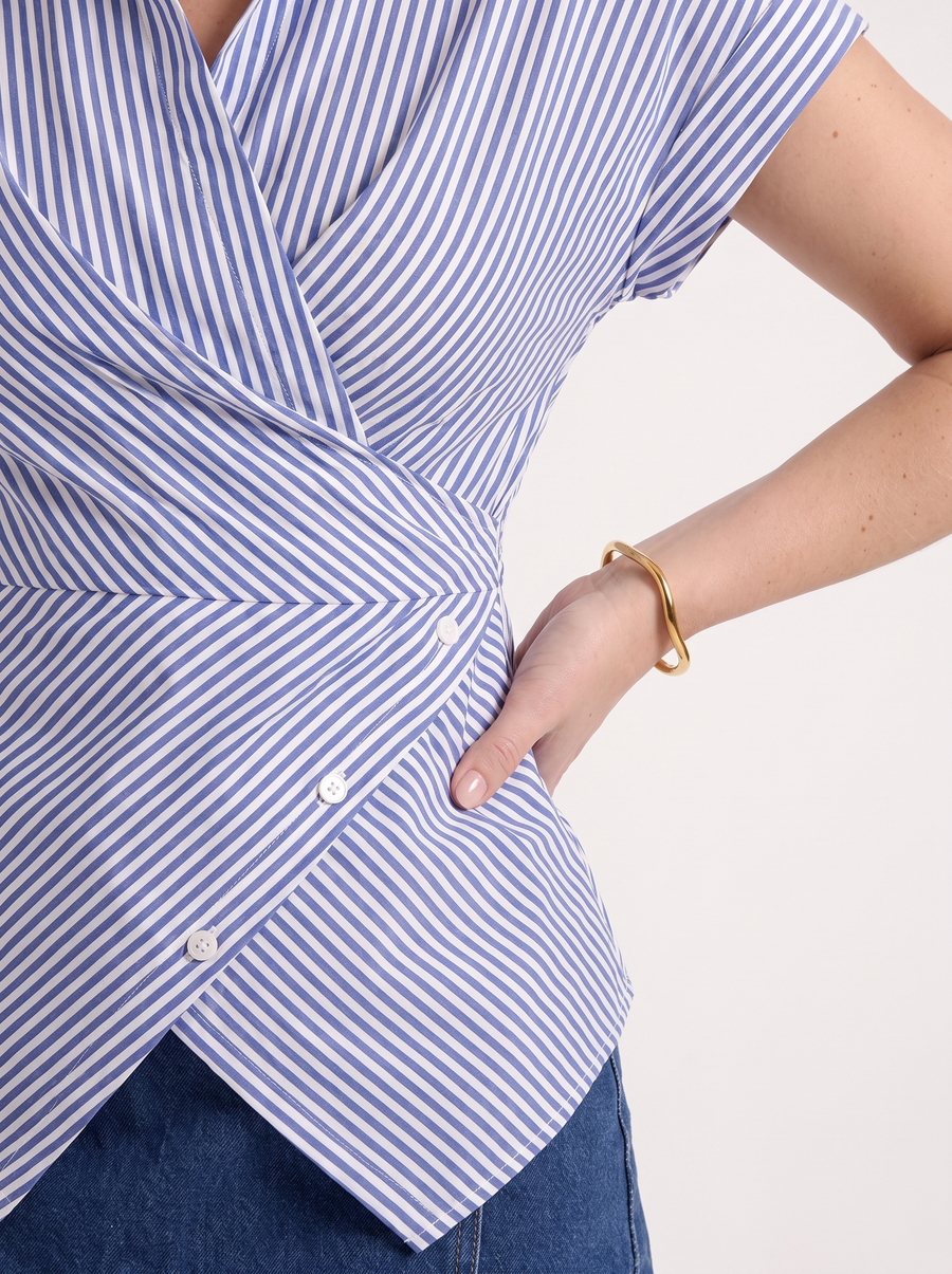 Maisie Striped Wrap Blouse with Buttons
