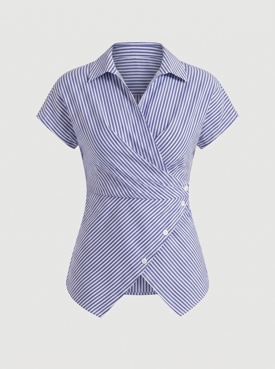 Maisie Striped Wrap Blouse with Buttons