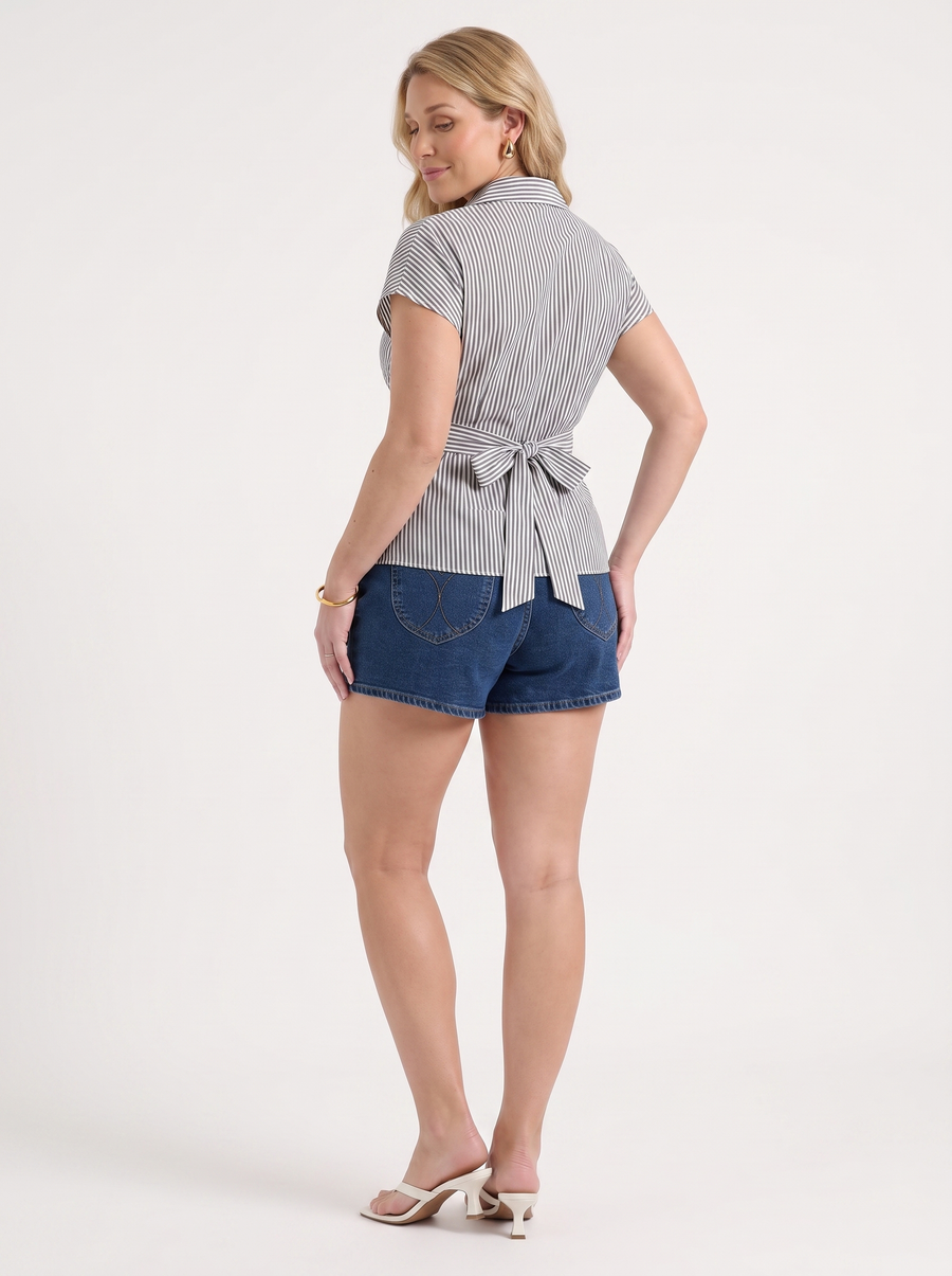 Maisie Striped Wrap Blouse with Buttons