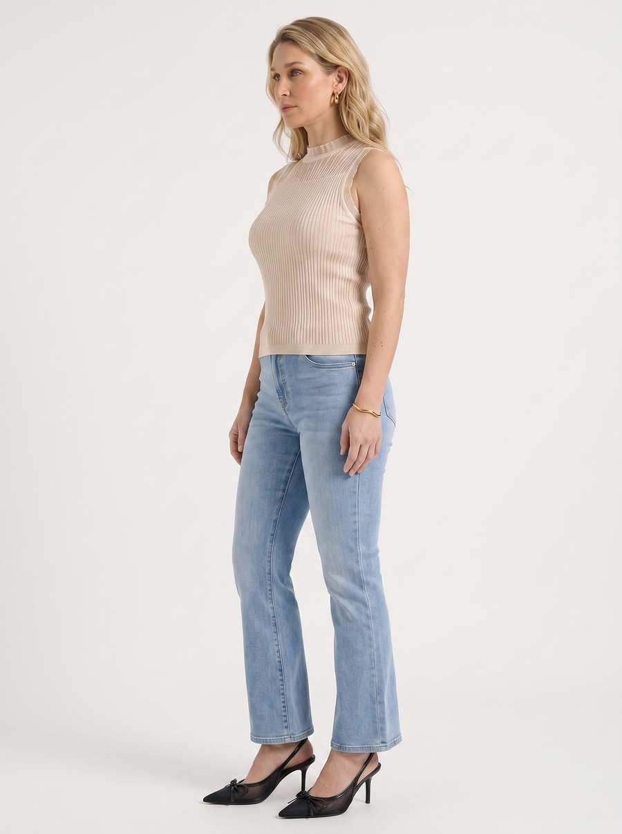 Lena Mesh Stand Collar Ribbed Top