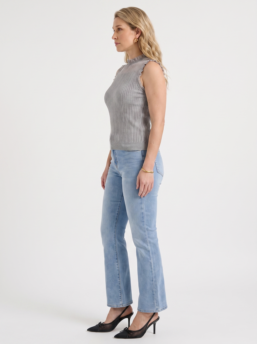 Lena Mesh Stand Collar Ribbed Top