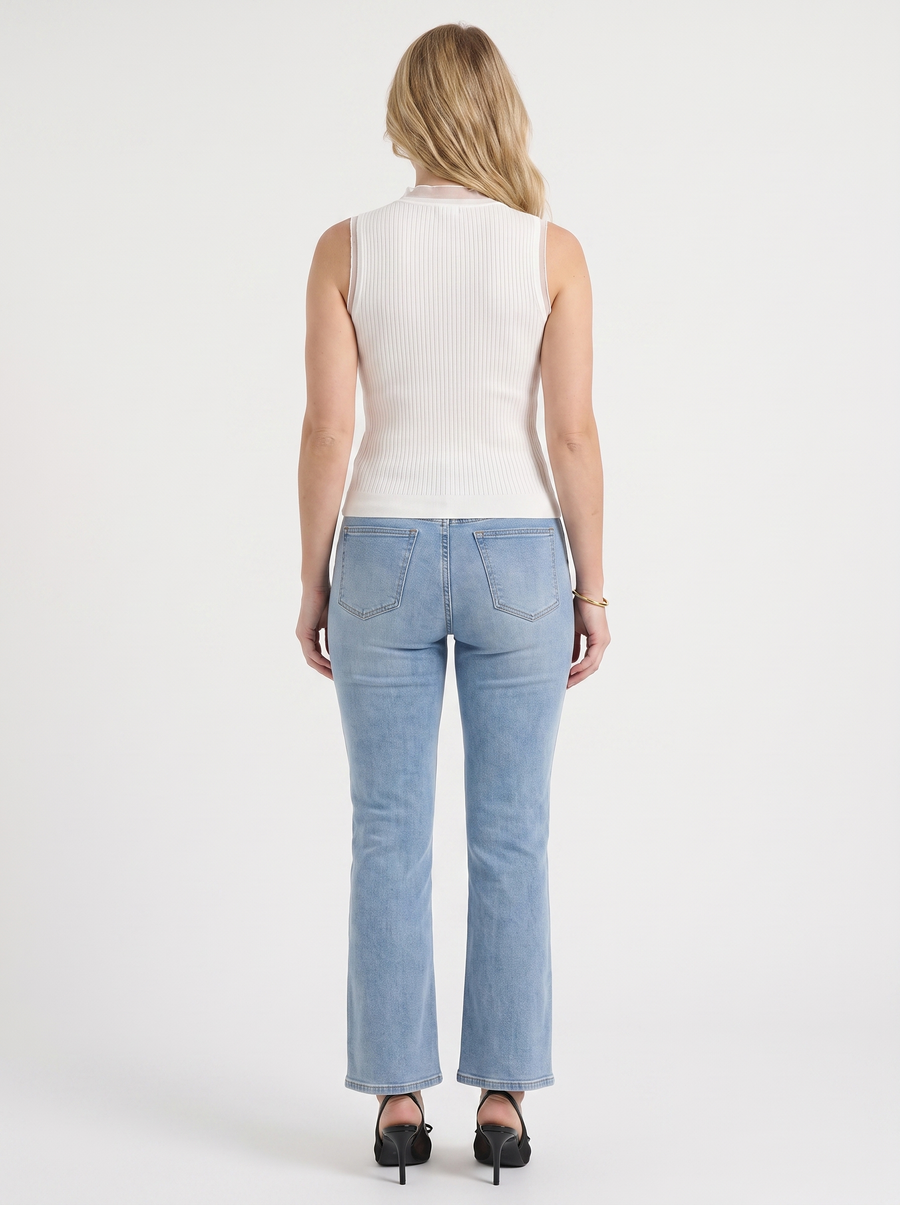 Lena Mesh Stand Collar Ribbed Top