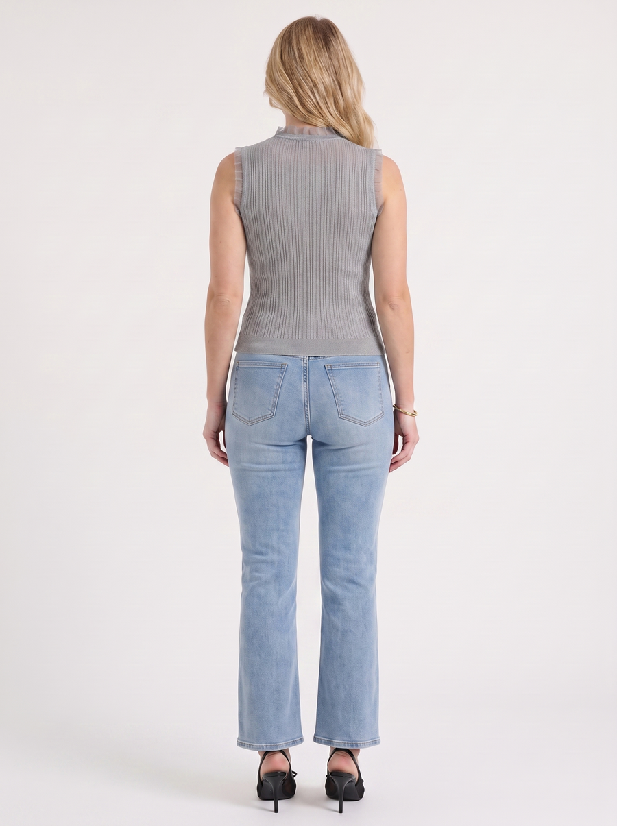 Lena Mesh Stand Collar Ribbed Top