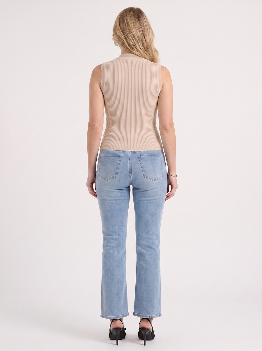 Lena Mesh Stand Collar Ribbed Top