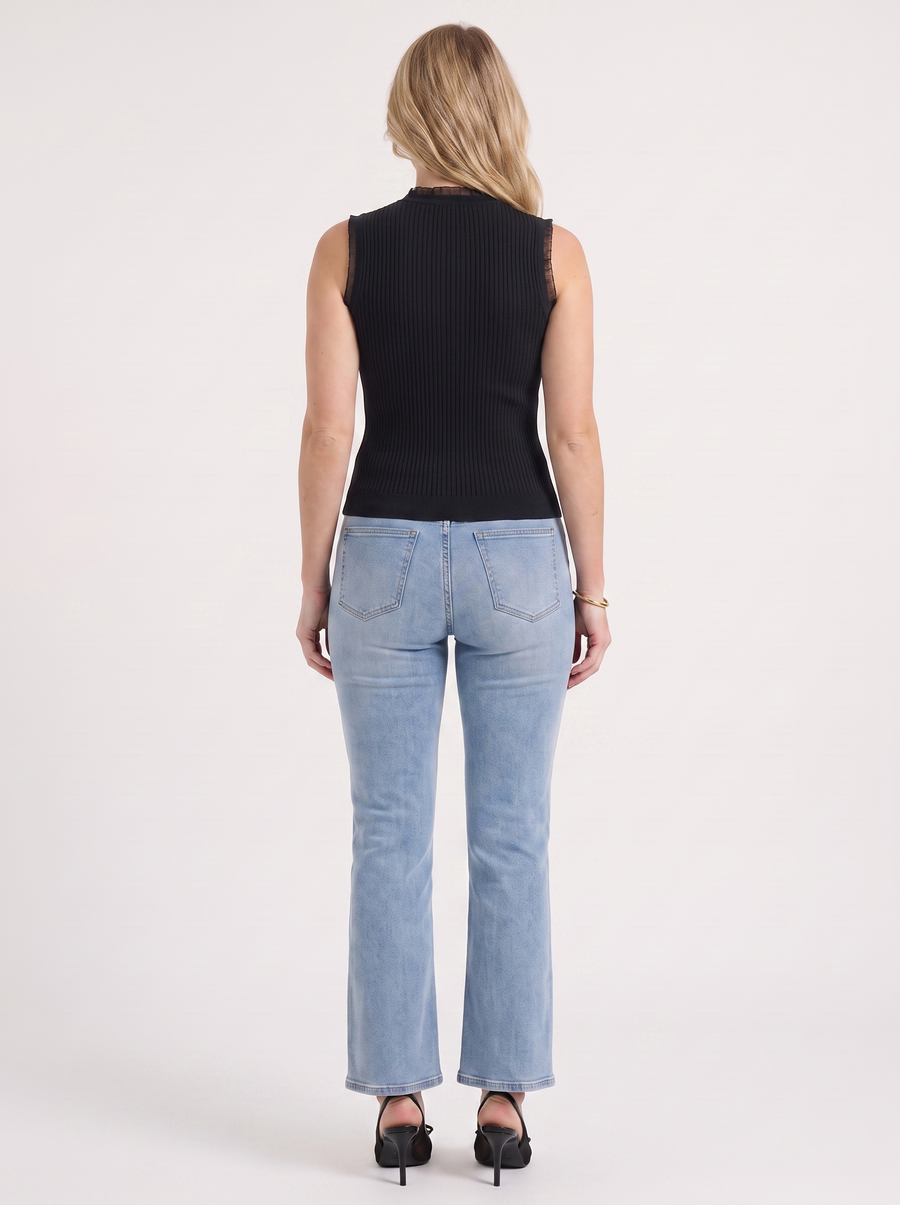 Lena Mesh Stand Collar Ribbed Top