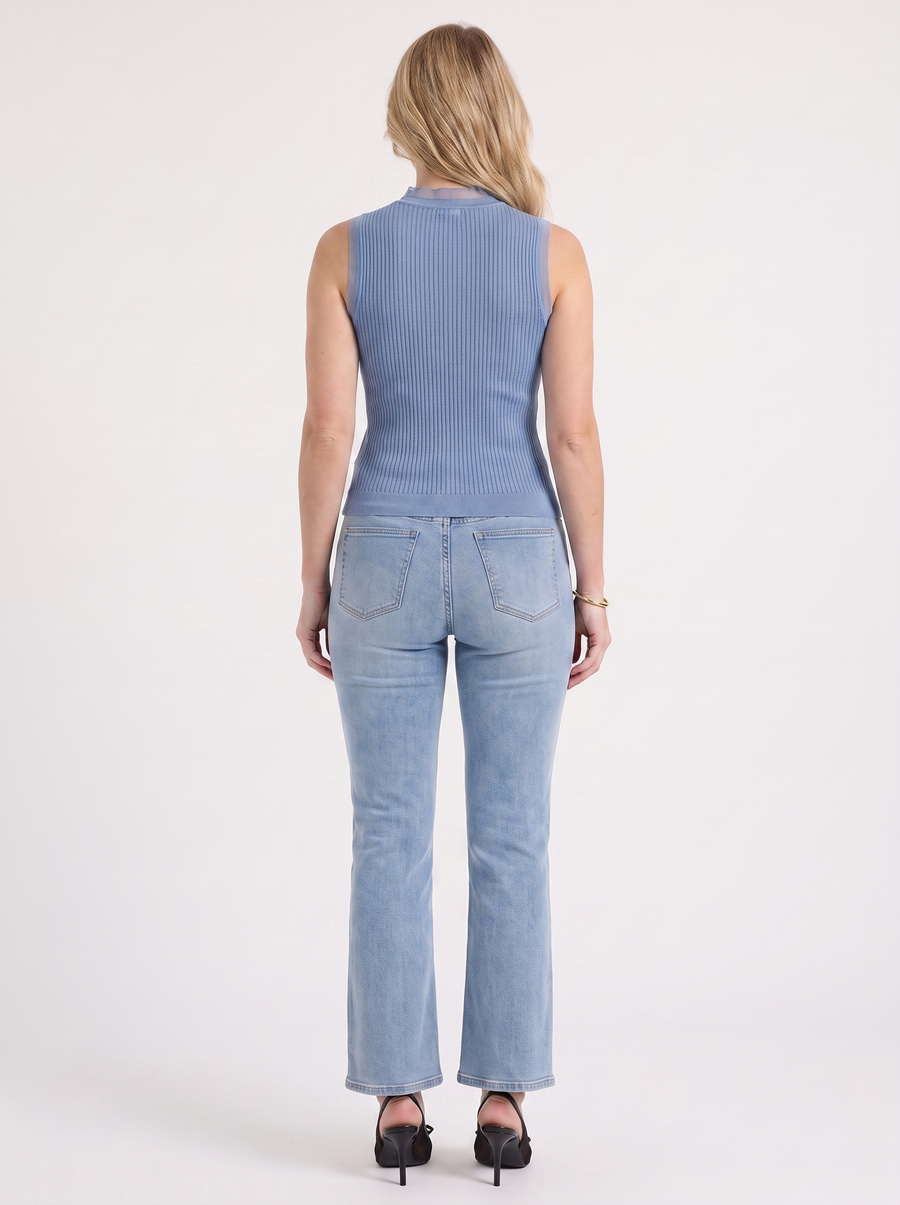 Lena Mesh Stand Collar Ribbed Top