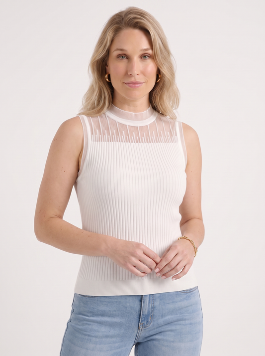 Lena Mesh Stand Collar Ribbed Top