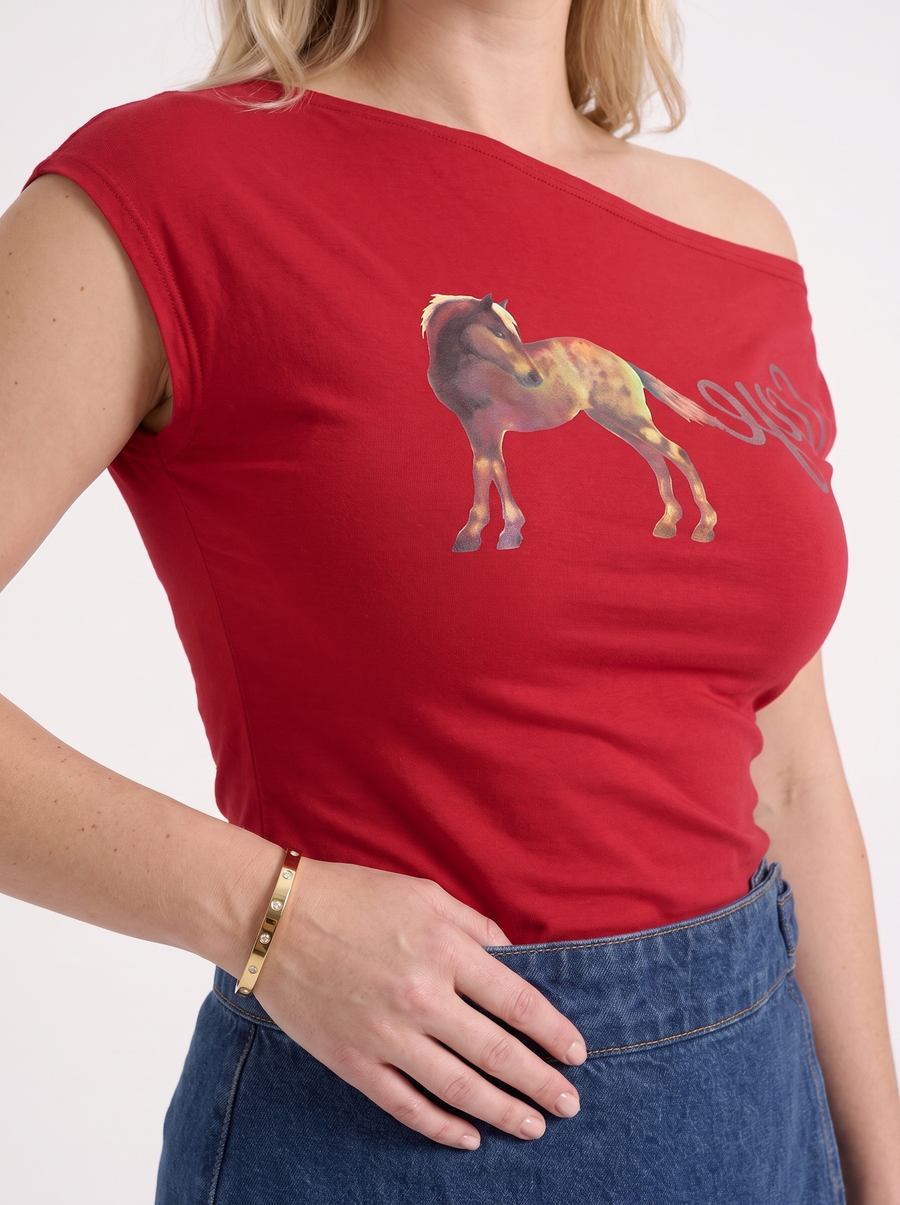 Alina Printed Off Shoulder Short Sleeve Top