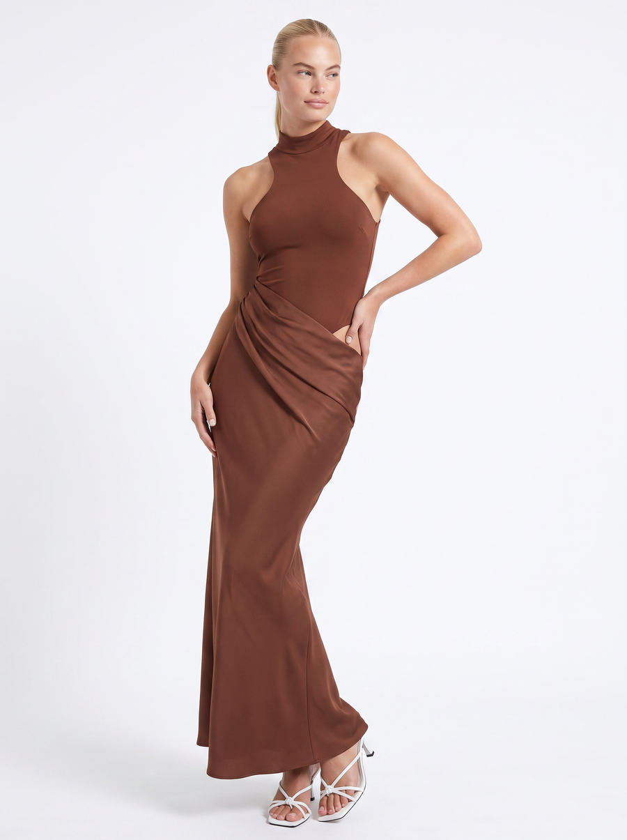 Hester Mock Neck Fitted Maxi Dress