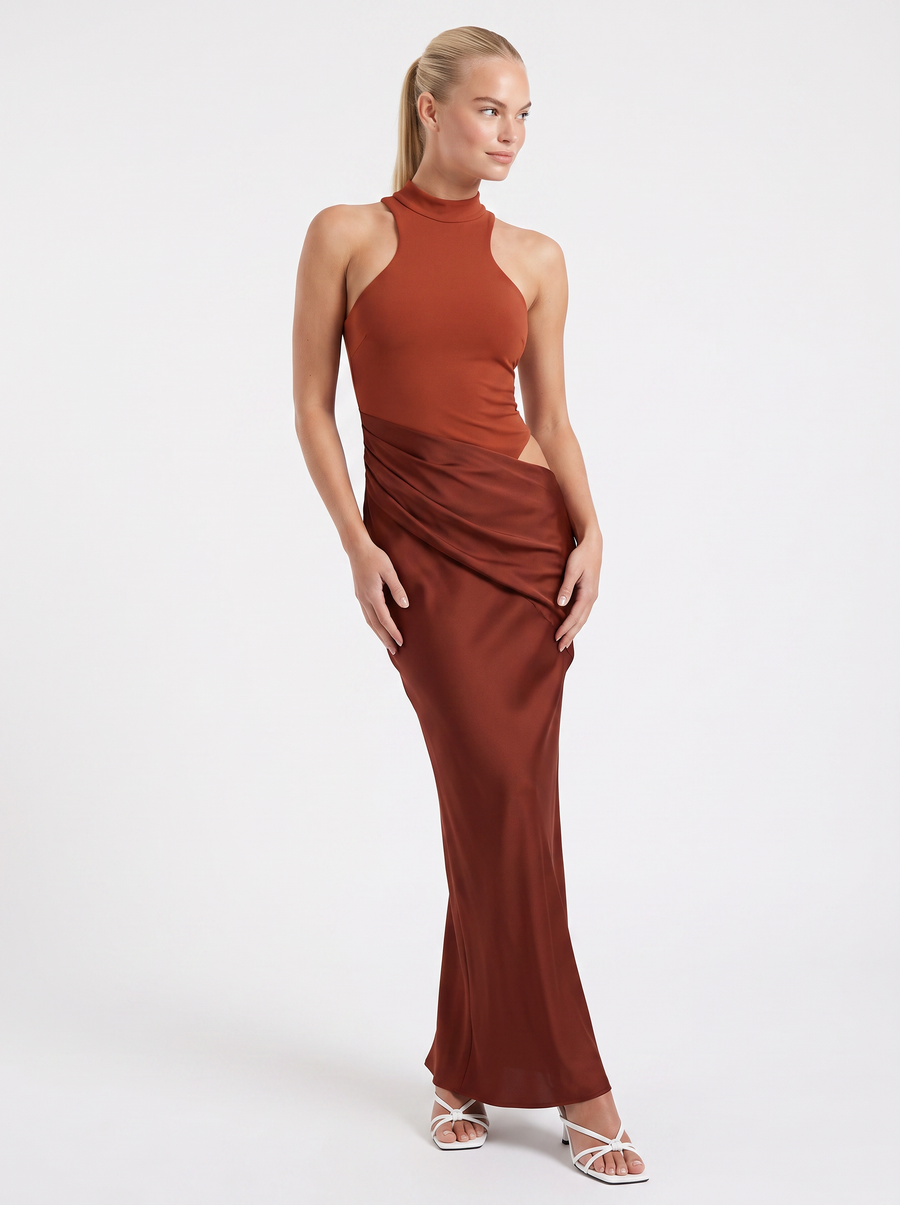 Hester Mock Neck Fitted Maxi Dress