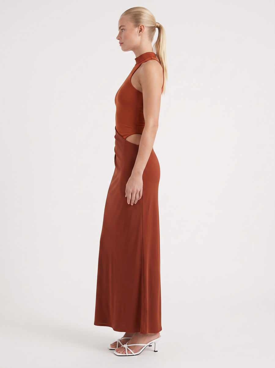 Hester Mock Neck Fitted Maxi Dress